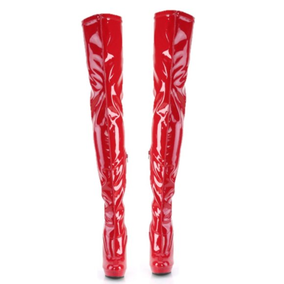 4000 Red Stretch Patent 6" High Heel Platform Thigh High Crotch Boots Sultry - Picture 5 of 9